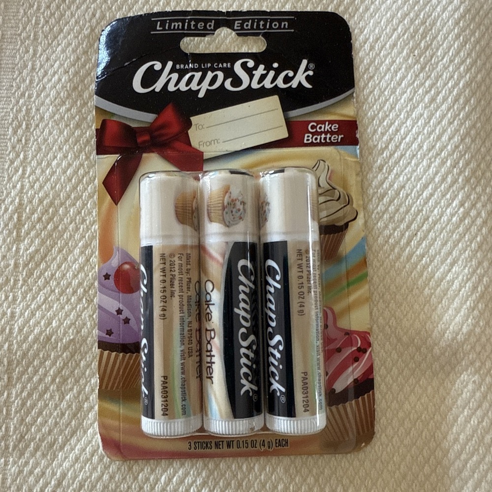 3 CHAPSTICKS LIMITED EDITION CAKE BATTER‎ RARE!! 2012 0.15 oz  (4609)